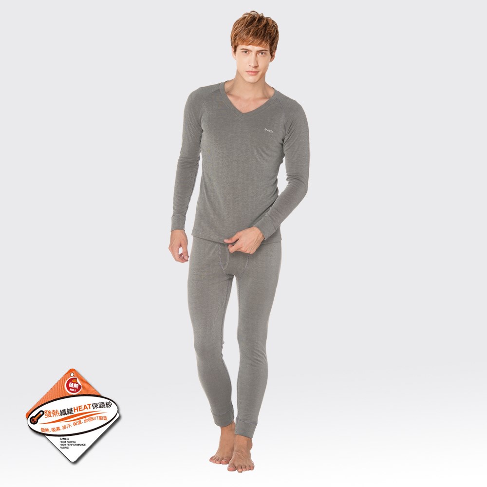 0016 HEAT FABRIC男V領條紋 發熱保暖衣