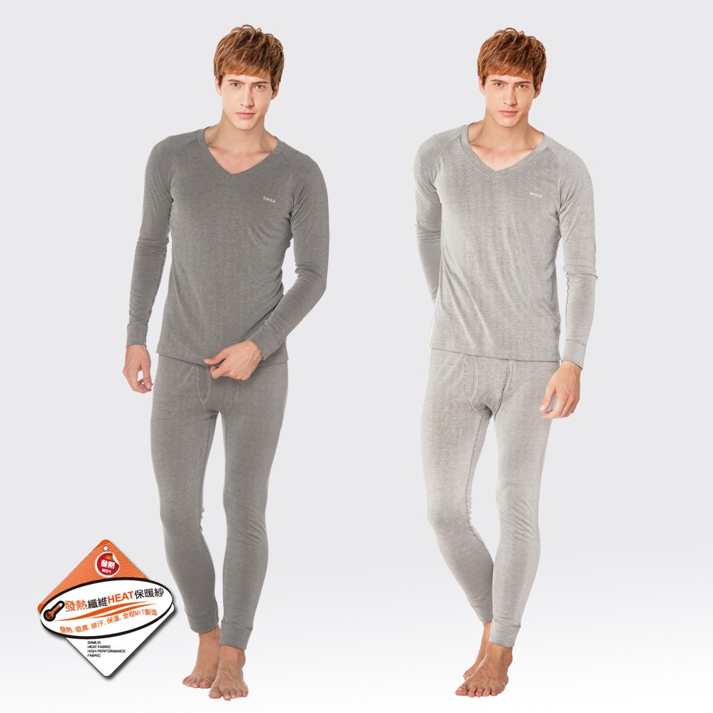 0016 HEAT FABRIC男V領條紋 發熱保暖衣
