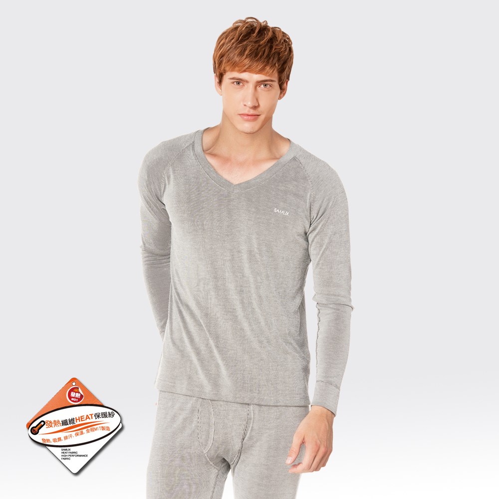 0016 HEAT FABRIC男V領條紋 發熱保暖衣
