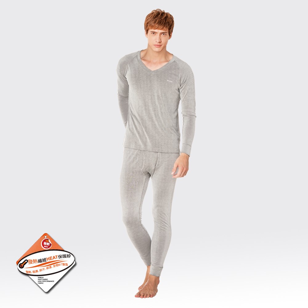 0016 HEAT FABRIC男V領條紋 發熱保暖衣